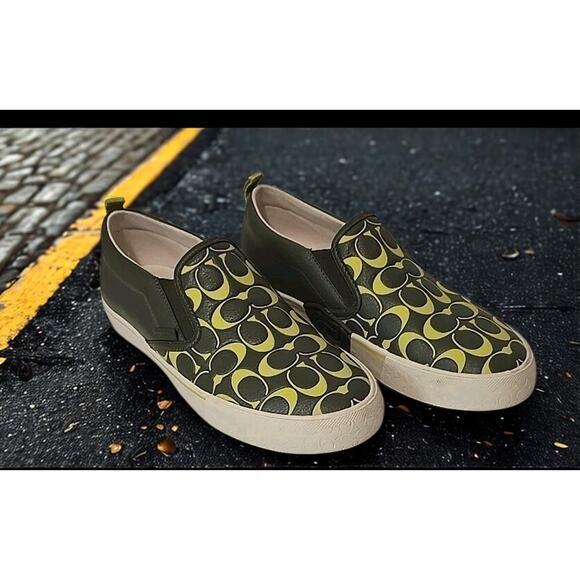 Coach CA283 Printed Pebble Skate Sneakers Army Green Men’s Sz 9.5D NIB - Picture 1 of 10